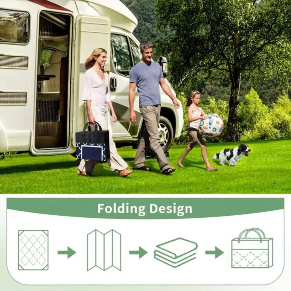 New 5x8 Outdoor Rug, Waterproof Reversible Blue White Mat for Patio & Camper